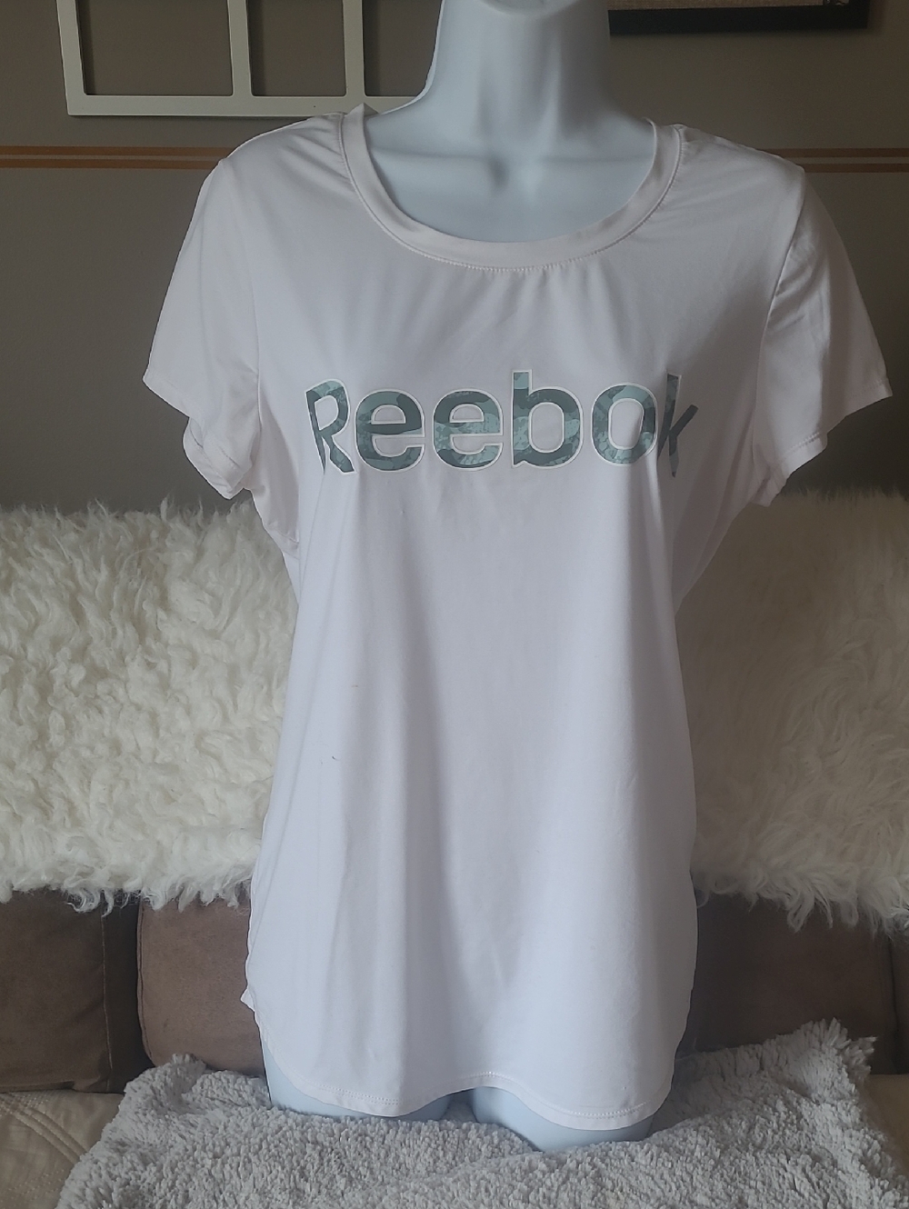Reebok White Short-Sleeve Logo Tee with Green Accent